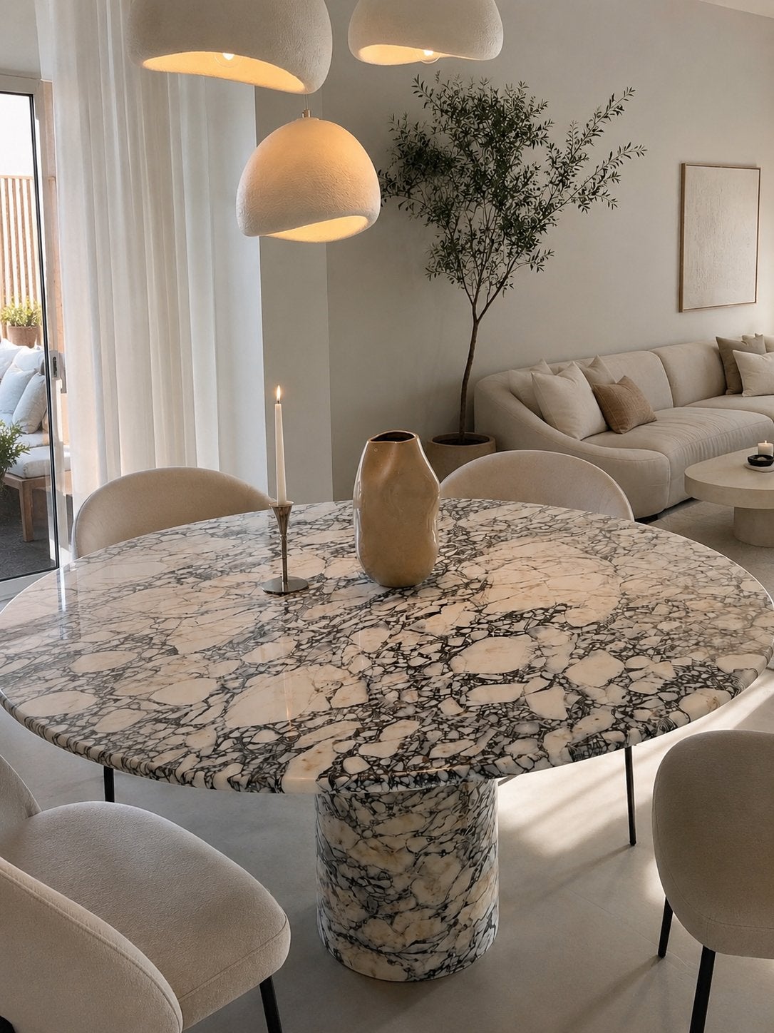 Marmeren Eettafel, 50 tot 100 cm, 150 tot 200 cm, Rond, Nieuw