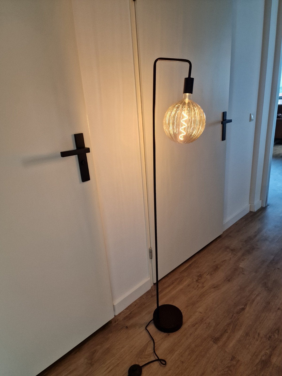 Moderne zwarte vloerlamp met grote decoratieve LED lamp, Ophalen, Modern, Industrieel, 100 tot 150 cm, E27 (groot)