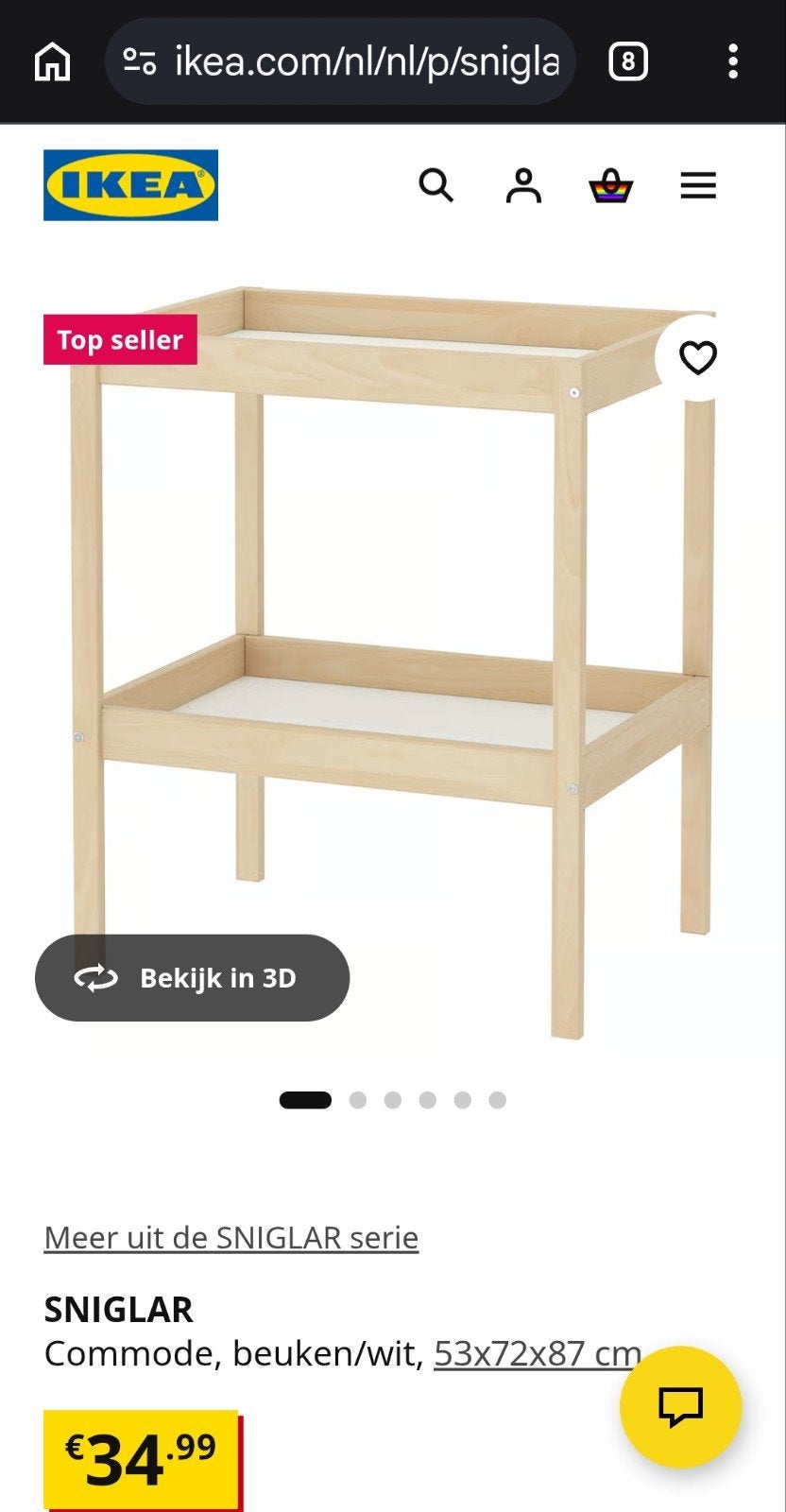 IKEA SNIGLAR Commode met verschoningsmat - Zo goed als nieuw, Ophalen