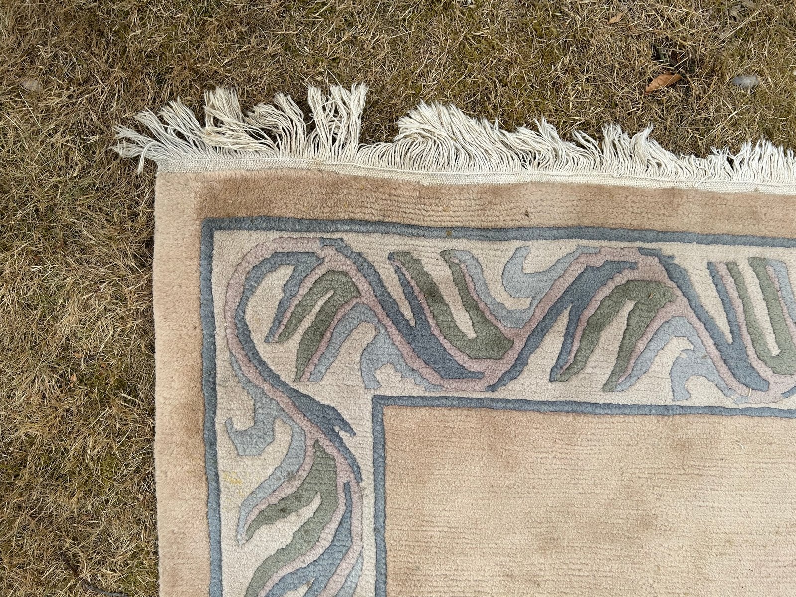 Perzisch wollen tapijt (2x3m)blauw/groen patroon - Gebruikt, Ophalen, Gebruikt, Beige, 200 cm of meer