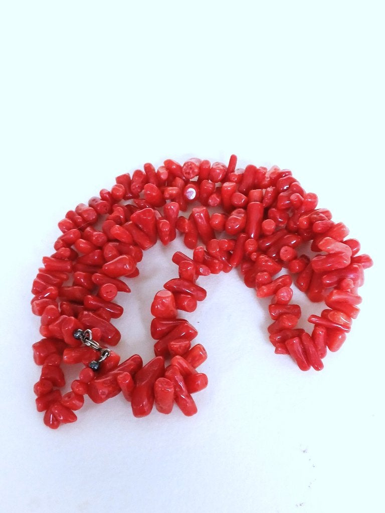 vintage ketting bloedkoraal 1950- 1960, Ophalen of Verzenden, Zilver, Ketting, Met edelsteen