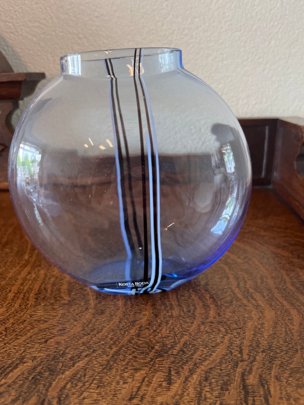 Kosta Boda glazen vaas - Blauw met strepen, Ophalen