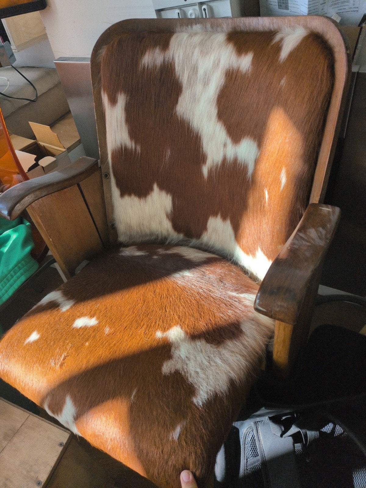 Unieke koeienprint bioscoopstoel, Gebruikt, Bruin, Hout, Eén