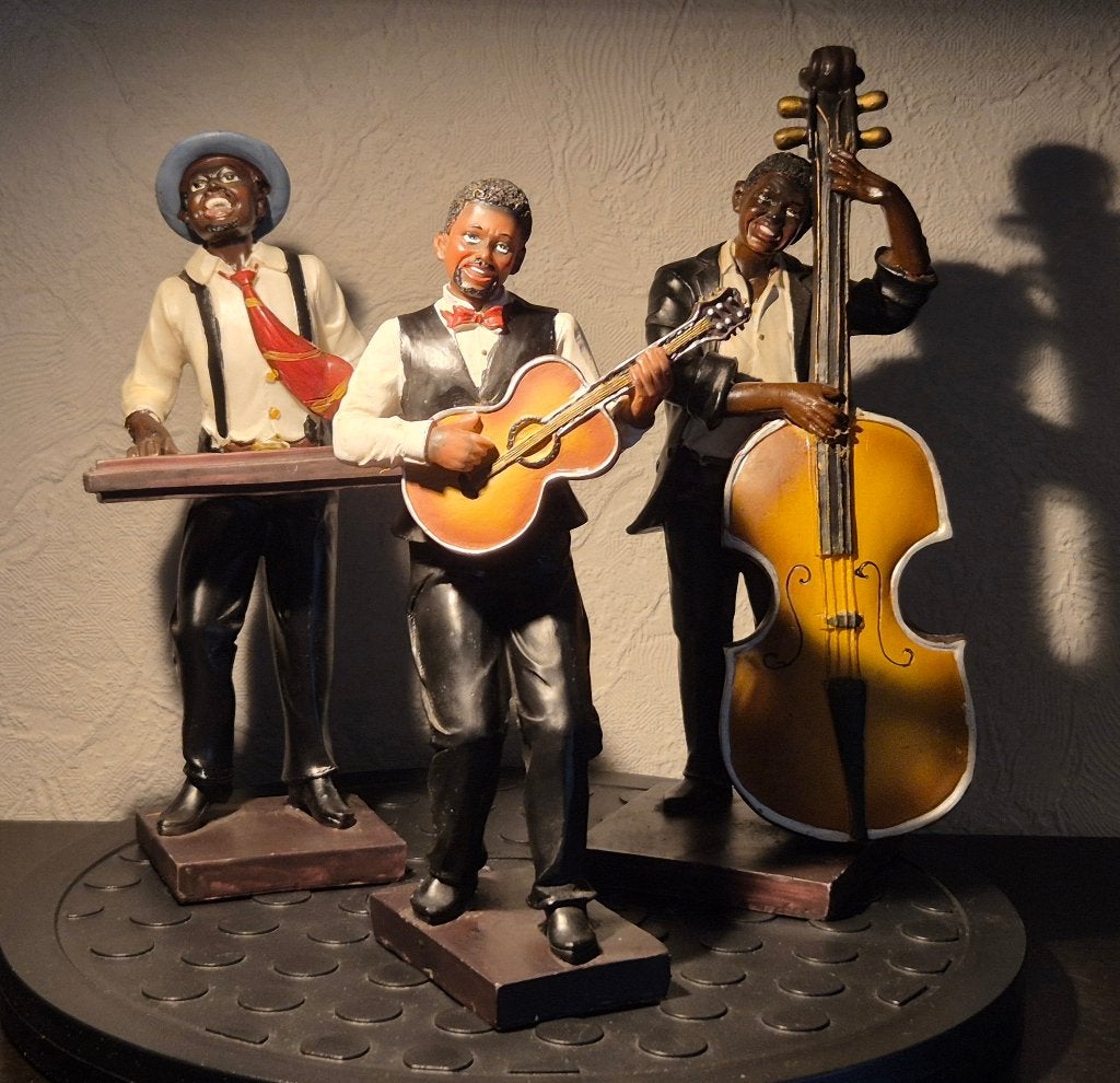 3-delige Vintage Jazz Band Beeldjes (Hars/Resin) - 23 cm, Ophalen of Verzenden, Zo goed als nieuw, Mens