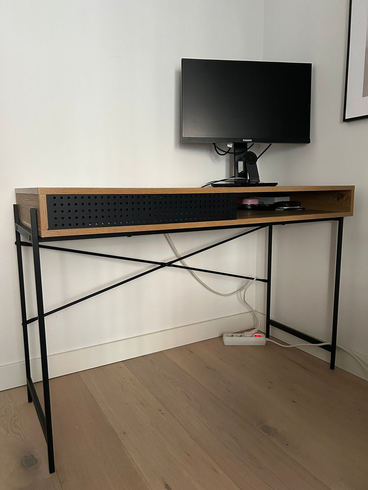 Modern Wooden Desk with metal legs, Modern, Ophalen of Verzenden, Zo goed als nieuw, Duo-bureau