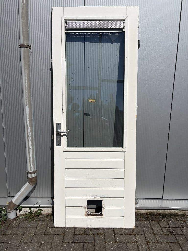 Houten buitendeur wit, glasraam | 88,5x232 cm, Ophalen, Gebruikt, 80 tot 100 cm, 215 cm of meer