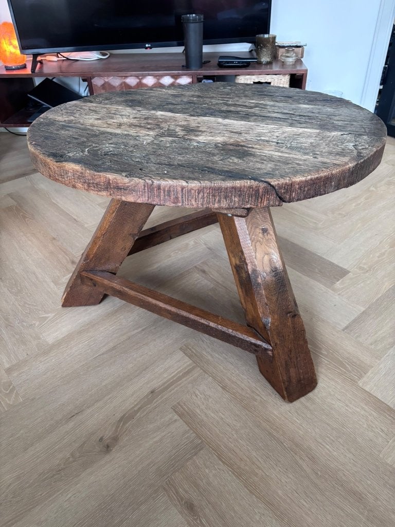 Solid Rustic Wooden Coffee Table, Ophalen, Gebruikt, 50 tot 100 cm, Rond