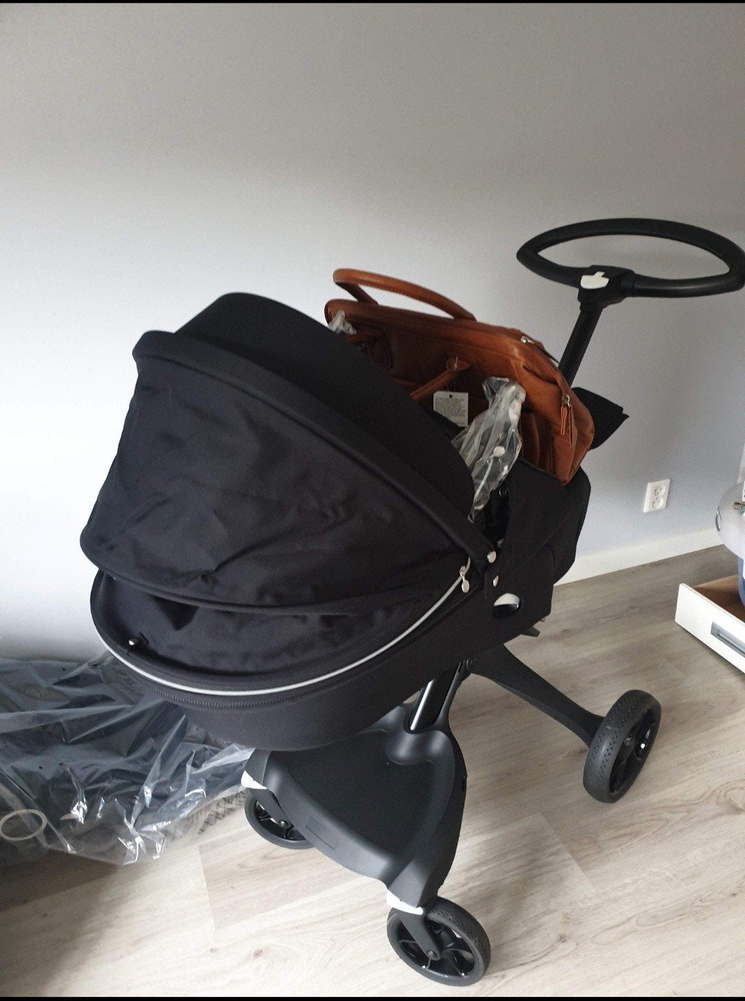 Stokke Xplory kinderwagen met reiswieg en zitje, Gebruikt, Combiwagen, Verstelbare duwstang, Ophalen