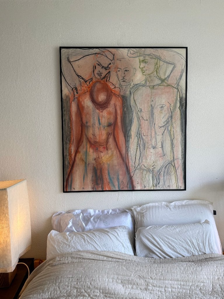 Originele Hans Abbing krijttekening (1992) - groot formaat, Ophalen, Papier/karton, Achter glas, Pastel