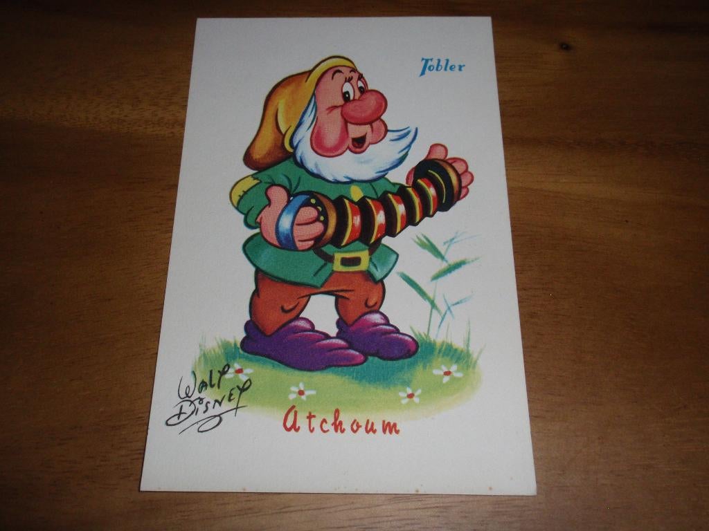 Dwerg van Sneeuwwitje Atchoum Walt Disney Tobler Reclame, Verzenden, 1940 tot 1960, Ongelopen, Overige thema's