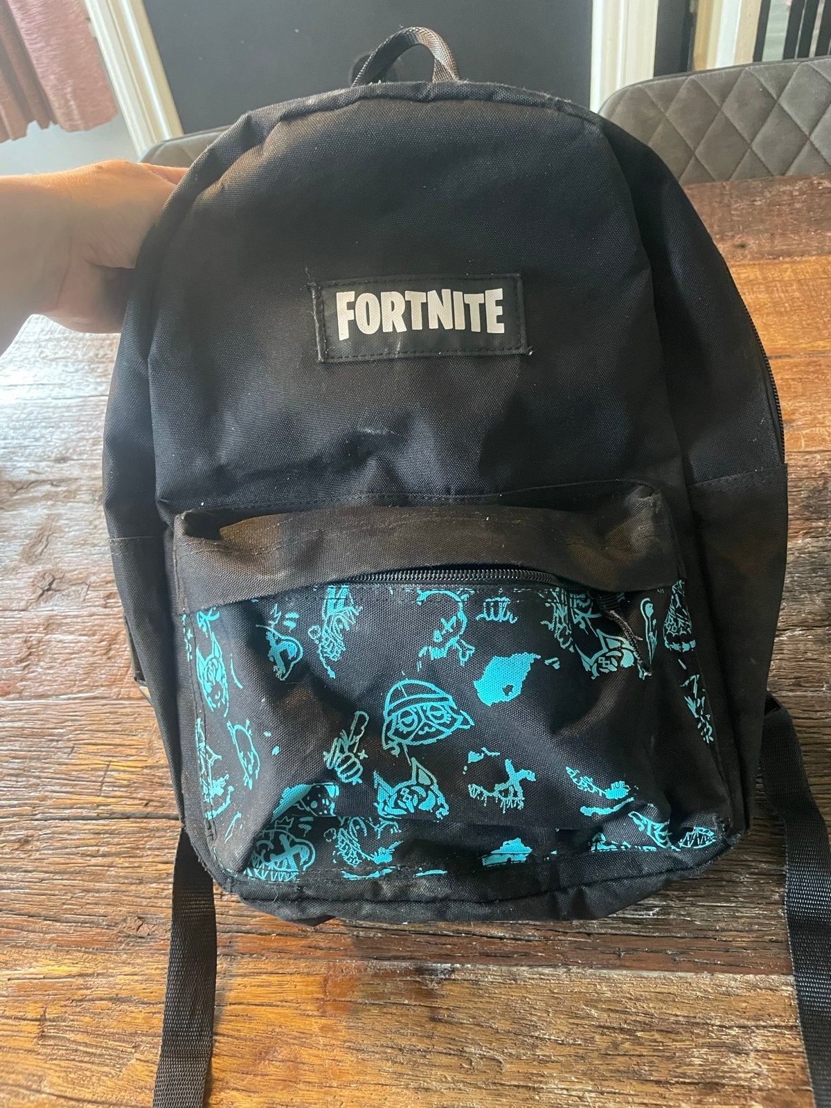 Fortnite rugzak - Zwart met blauwe print, Overige merken, Gebruikt, Minder dan 30 cm, Ophalen of Verzenden