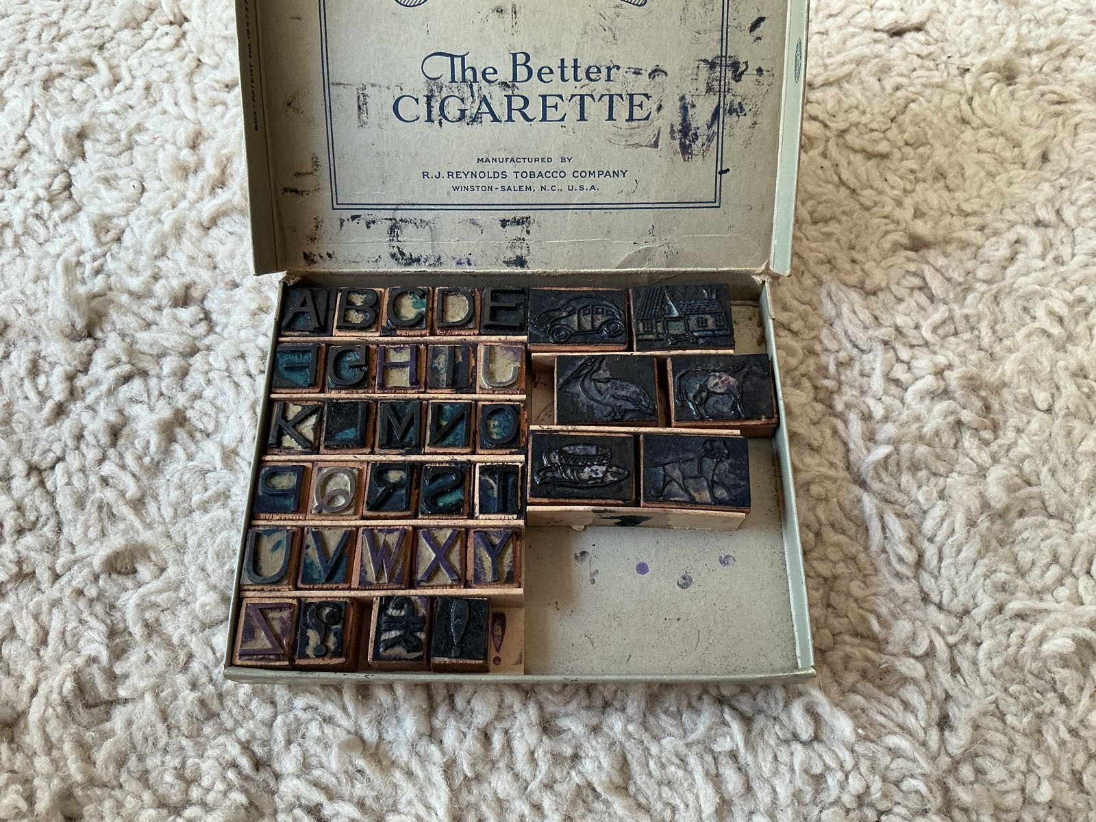 Vintage Stempelset in 'The Better Cigarette' Doos giro 555, Ophalen of Verzenden, Gebruikt
