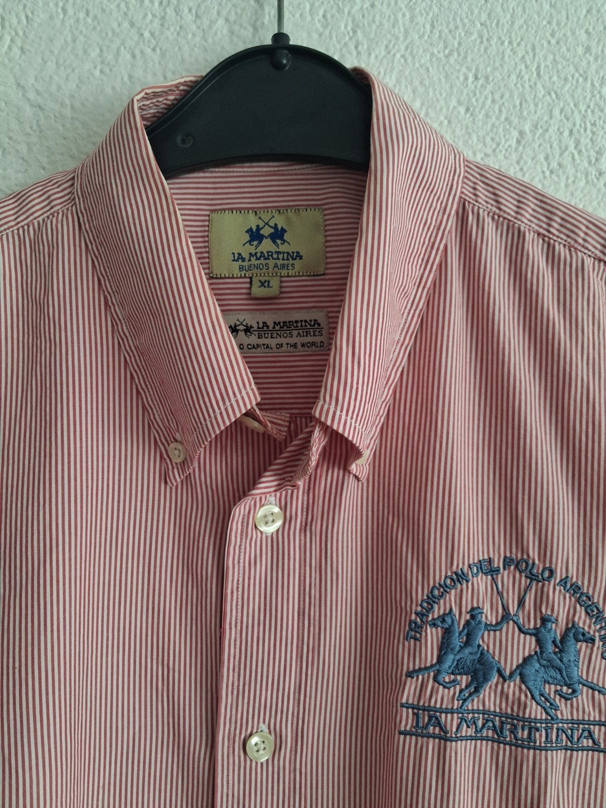 La Martina gestreept overhemd - XL, Kleding | Heren, Overhemden, Zo goed als nieuw, Halswijdte 43/44 (XL), Rood, Ophalen of Verzenden