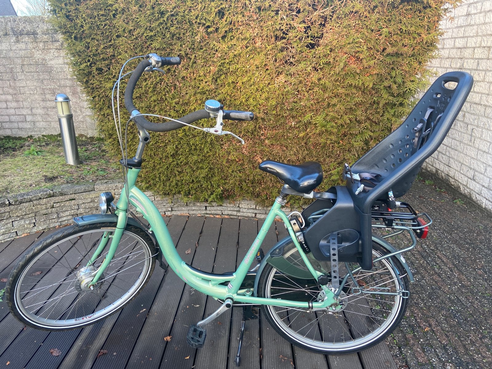 Moederfiets met zgan yepp fietsstoel, Fietsen en Brommers, Fietsen | Dames | Moederfietsen, Ophalen, 2 zitjes, Sparta, Versnellingen