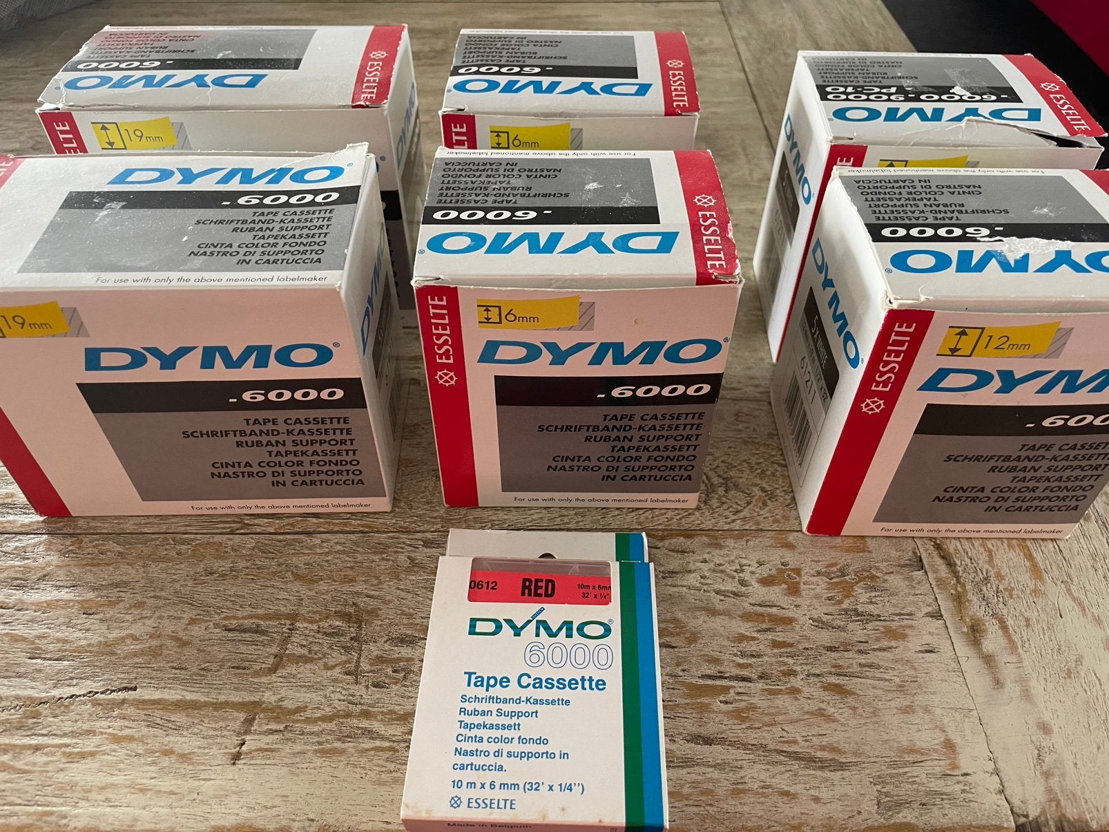 Dymo 6000 tape cassette 6, 12, 19mm  white, clear, blue, red, Computers en Software, Labelprinters, Ophalen of Verzenden, Zo goed als nieuw