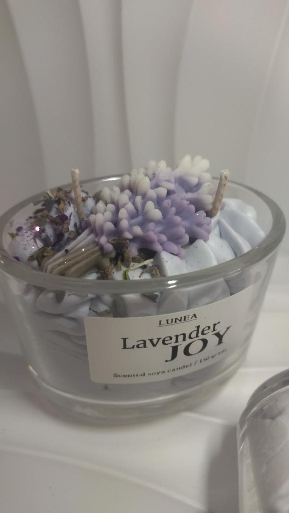 kaars lavender joy, Overige materialen, Ophalen of Verzenden, Minder dan 25 cm, Overige kleuren