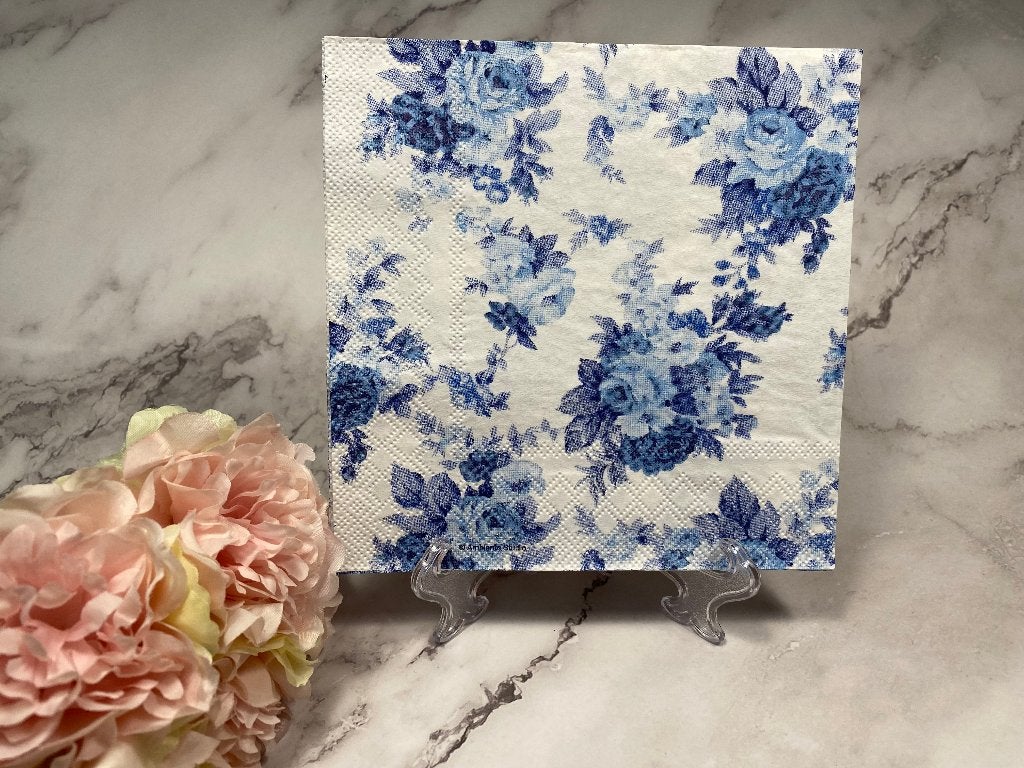 Knutsel servetten Delfts blauw rozen decoupage 308A, Ophalen of Verzenden, Nieuw, Knutselmateriaal