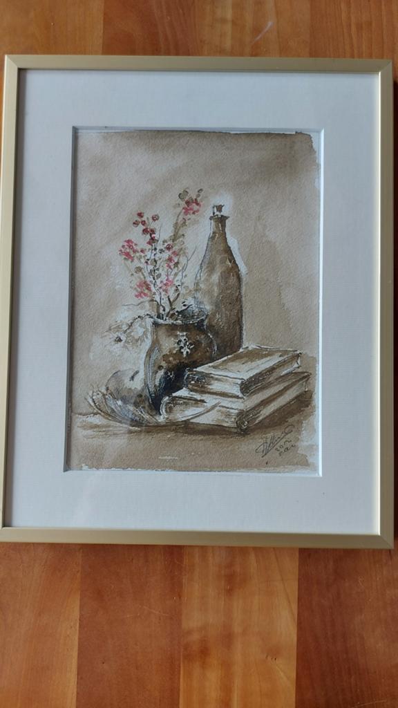 Mooi aqaurel 25 x 31 cm in goudkleurige  lijst, Antiek en Kunst, Kunst | Tekeningen en Foto's, Ophalen of Verzenden