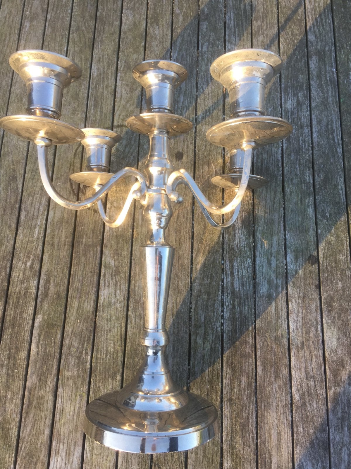 2 stuks Zilverkleurige Kandelaar met 5 Armen, Antiek en Kunst, Ophalen, Overige materialen