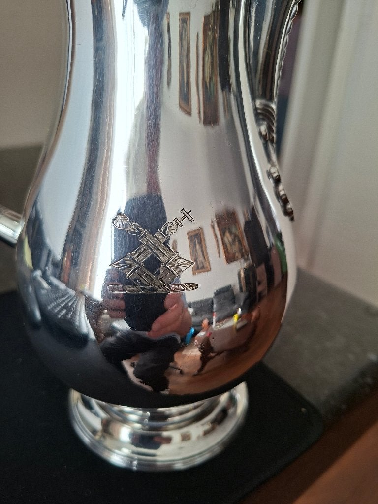 Antieke verzilverde koffiekan met houten handvat, Antiek en Kunst, Antiek | Goud en Zilver, Ophalen of Verzenden, Zilver
