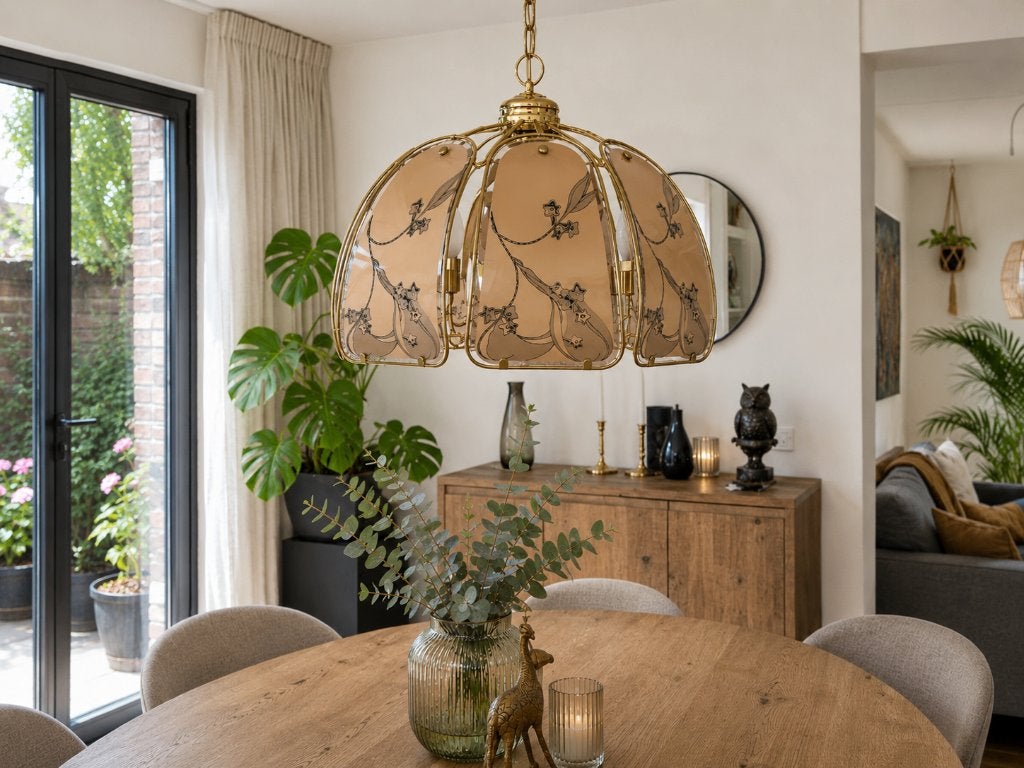 Vintage Bonalux Hanglamp hollywood regency, Ophalen of Verzenden, Zo goed als nieuw, Glas
