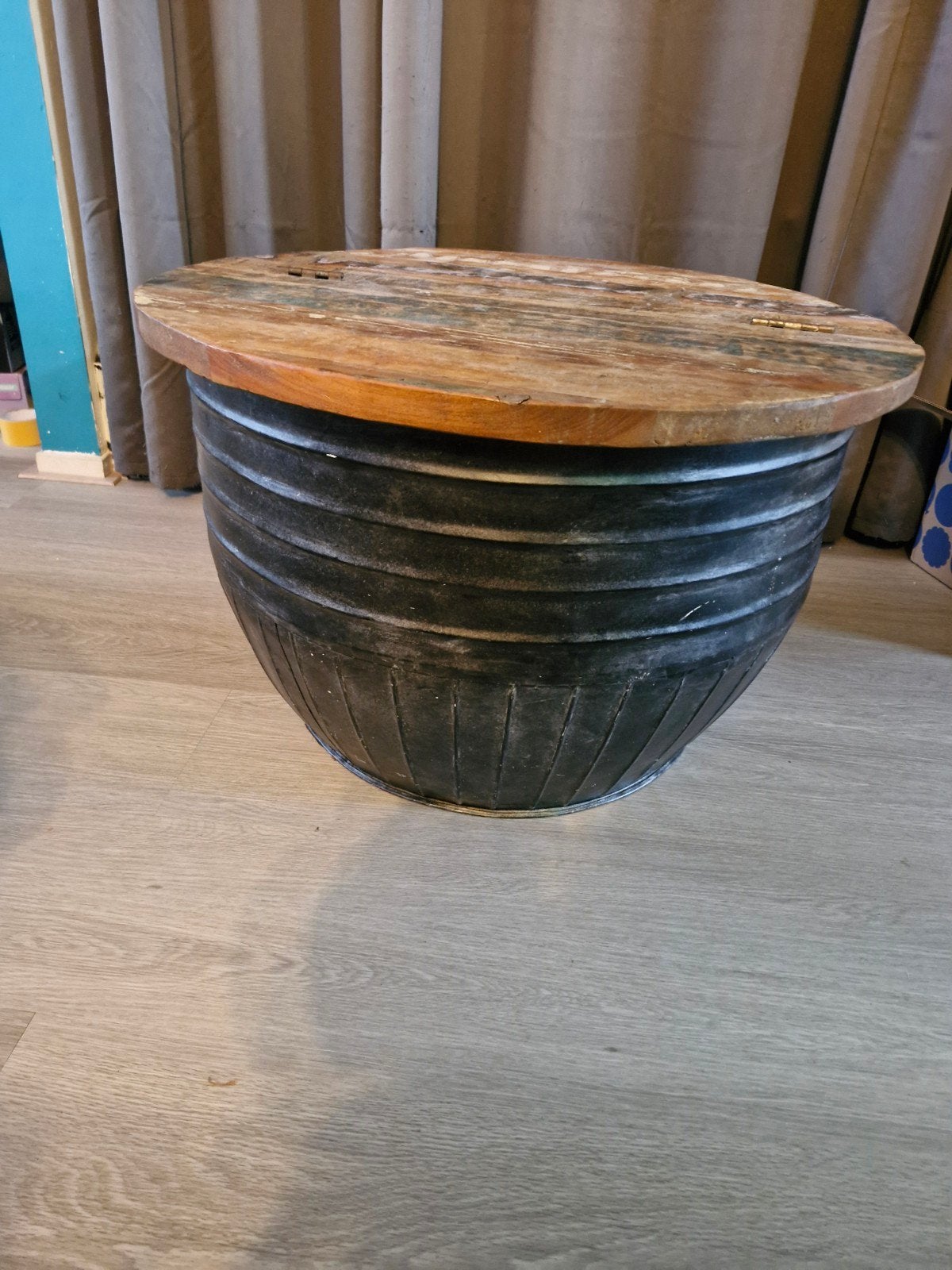 Ronde salontafel hout en metaal - Ø 74 cm, H 47 cm, Gebruikt, 50 tot 100 cm, Rond, 50 tot 100 cm