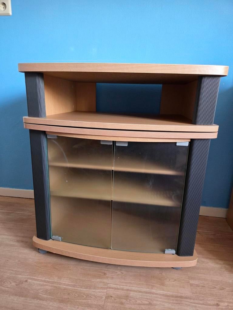 TV kast met draaibaar plateau en glazen deurtjes, Ophalen, 50 tot 100 cm, Minder dan 100 cm, Modern