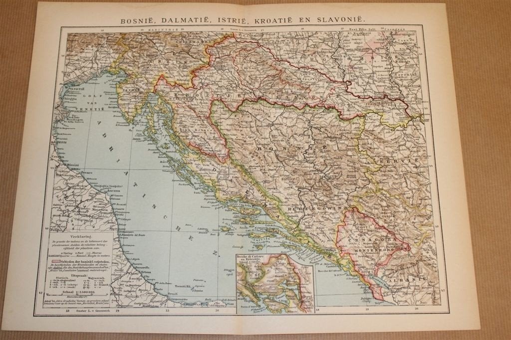 Antieke kaart - Bosnië, Dalmatië, Istrië, Kroatië - Ca 1900, Ophalen of Verzenden, 1800 tot 2000, Nederland, Landkaart