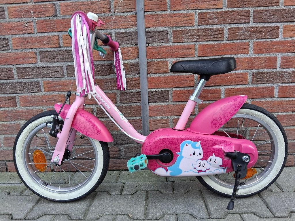 Zeer nette B'twin Unicorn meisjesfiets 14 inch, Ophalen, Gebruikt, Velgrem, 14 inch of minder