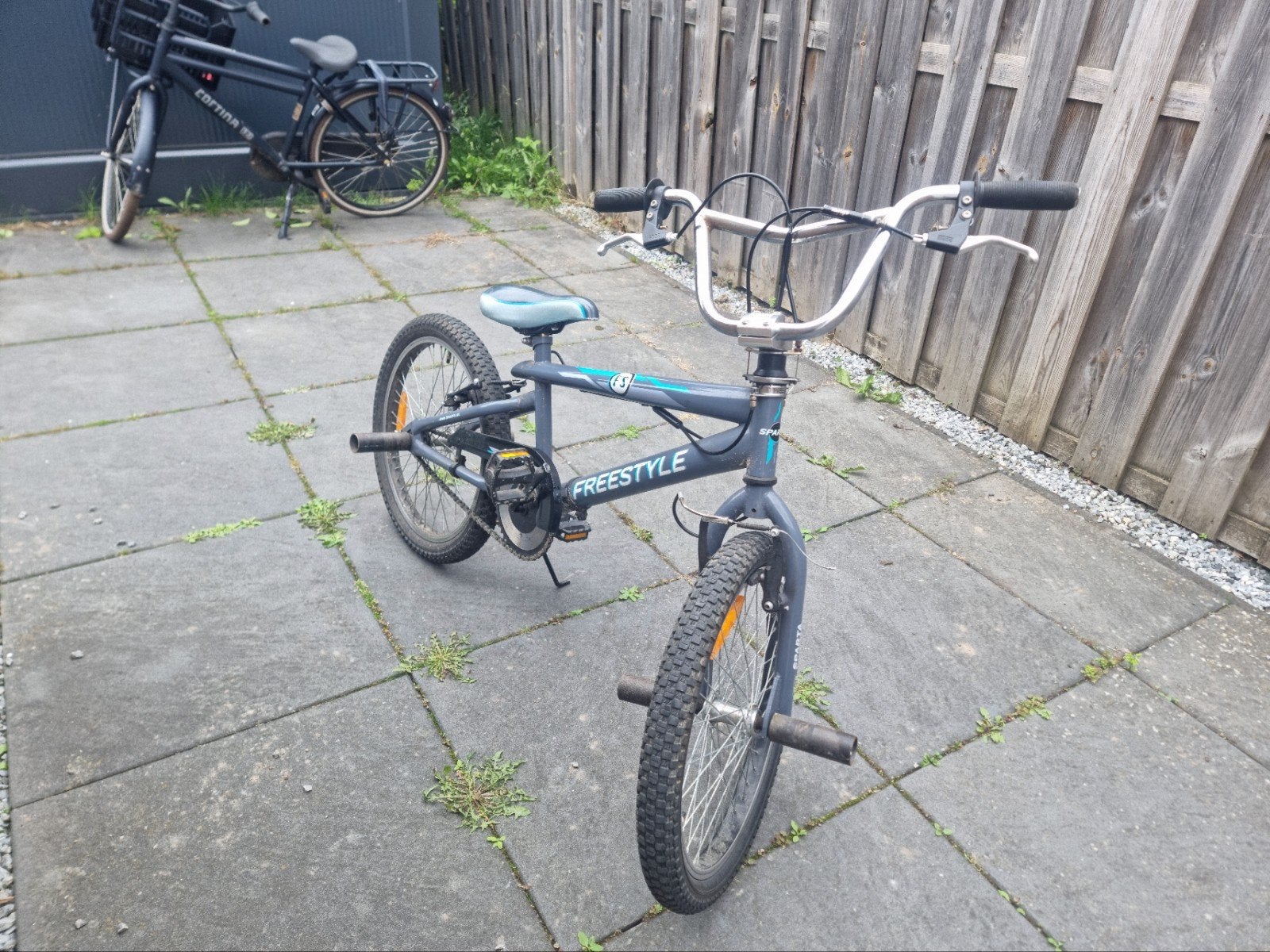 BMX Freestyle met standaard en voetsteunen, Freestyle, Gebruikt, Staal, Velgrem