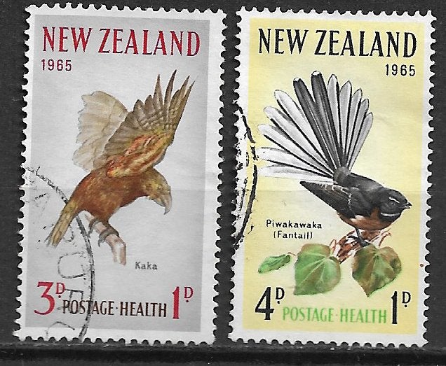 New Zealand 1965 Gezondheid vogel kaka grijze waaierstaart, Ophalen of Verzenden, Gestempeld
