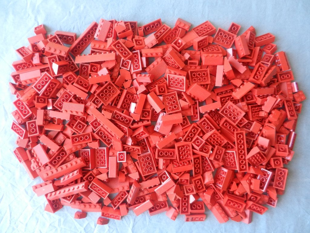 Grote partij rode Lego dakpannen in diverse soorten en maten, Ophalen of Verzenden, Gebruikt