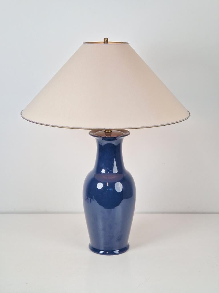 Vintage jar tafellamp keramiek blauw messing france 1980, N, N, Regency vintage eclectic, Overige materialen
