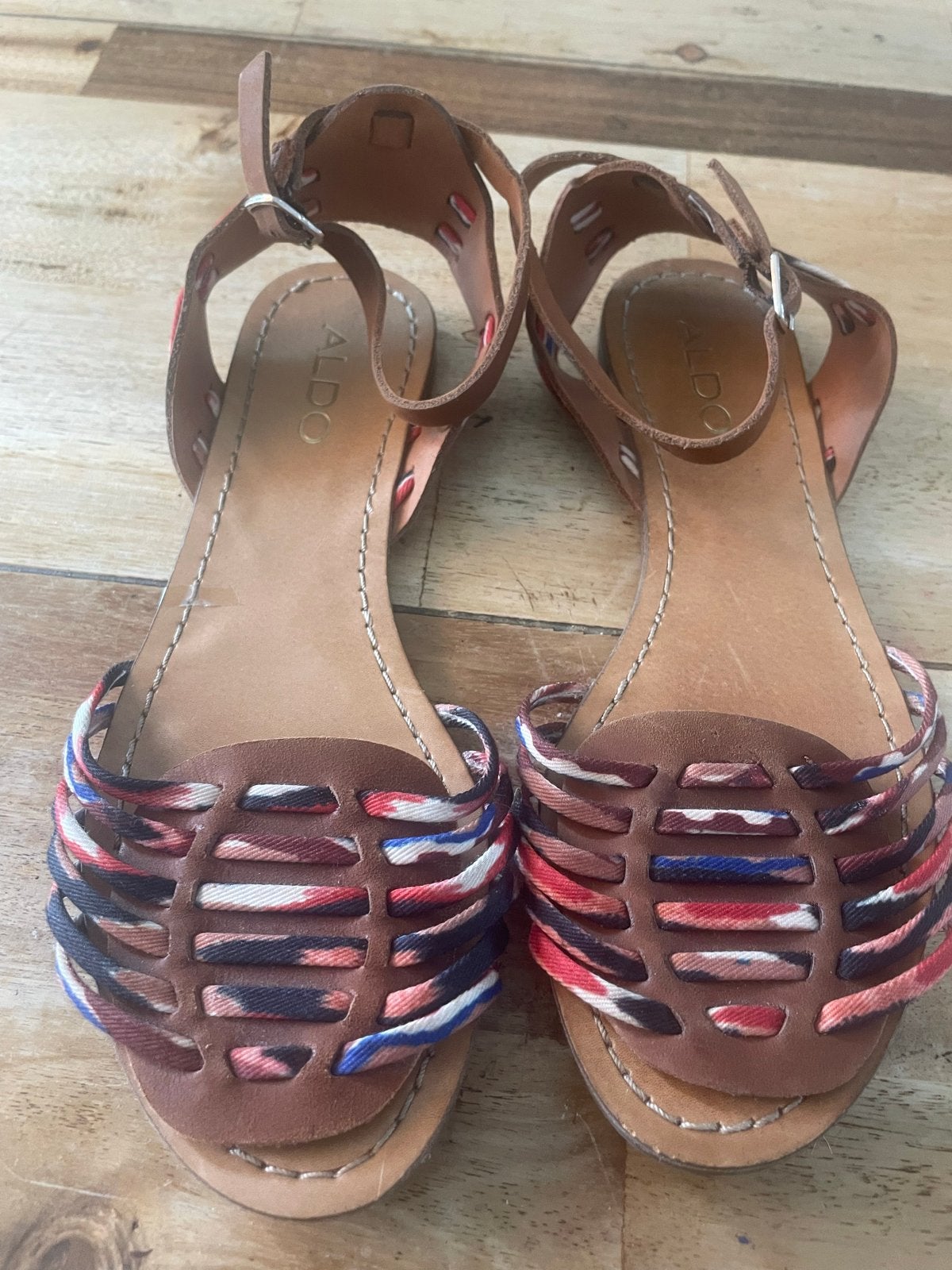 Mooie Aldo sandalen maat 37 bruin leer zgan, Ophalen, Gedragen, Bruin, Sandalen of Muiltjes
