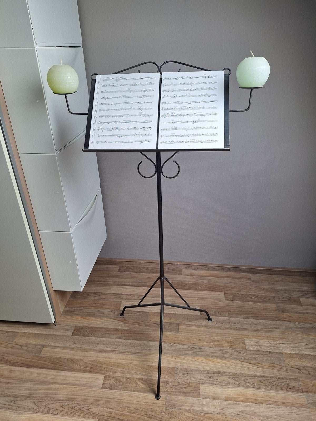 Vintage Muziekstandaard met Kaarshouders, Ophalen, Zo goed als nieuw, Muziekstandaard