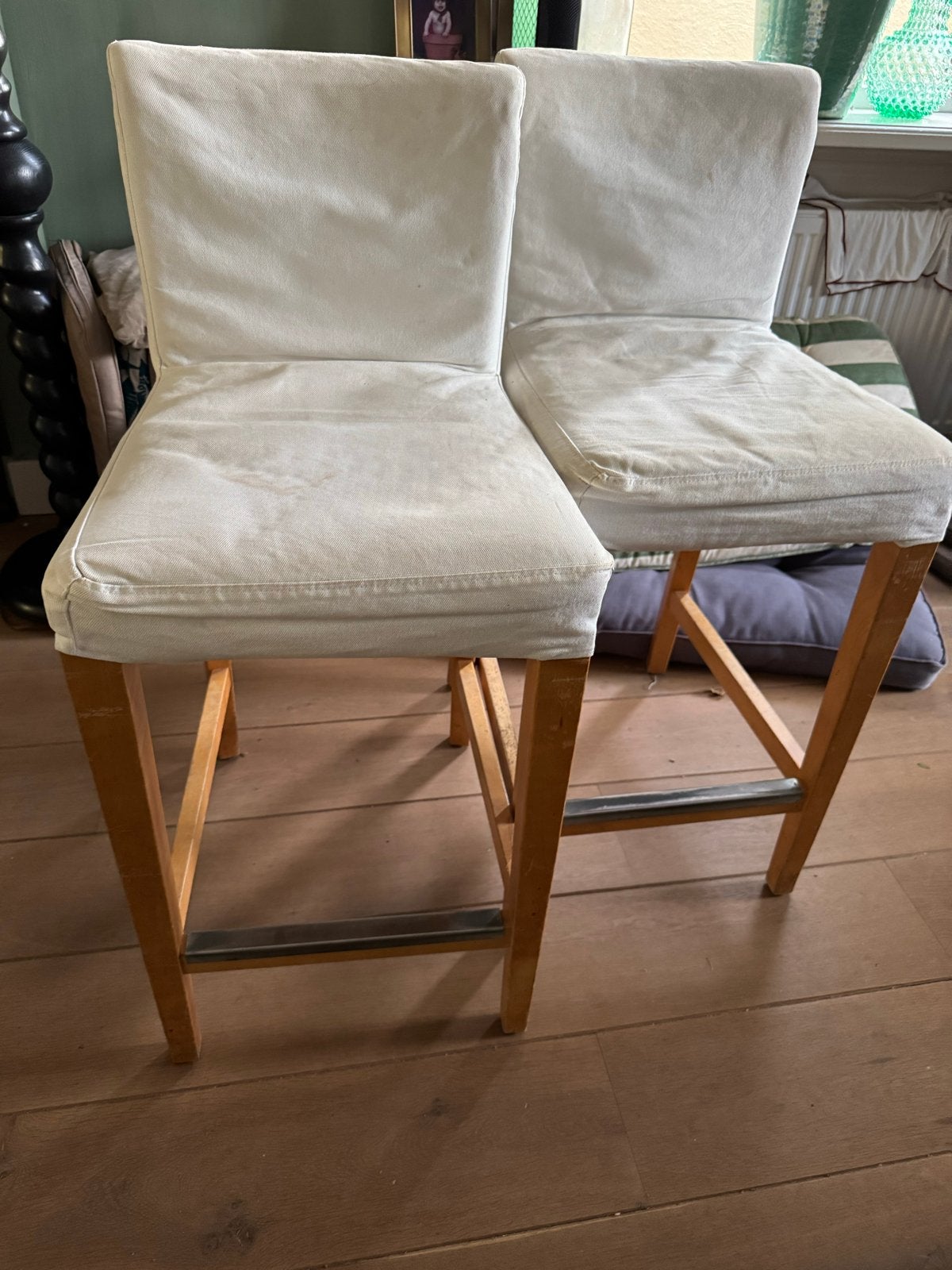 4 IKEA barkrukken met afneembare hoezen, Huis en Inrichting, Ophalen, Gebruikt, Met voetsteun, 4 krukken