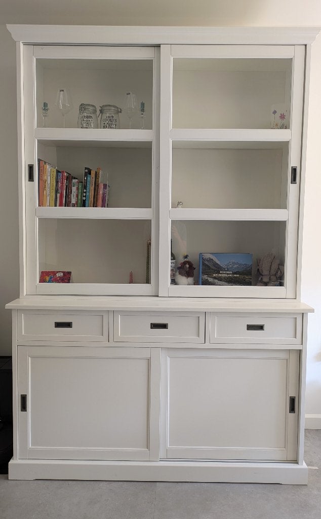 IKEA Larsfrid vitrinekast met onderkast - wit - 154x226 cm, Ophalen, Gebruikt, 25 tot 50 cm, Modern, Landelijk
