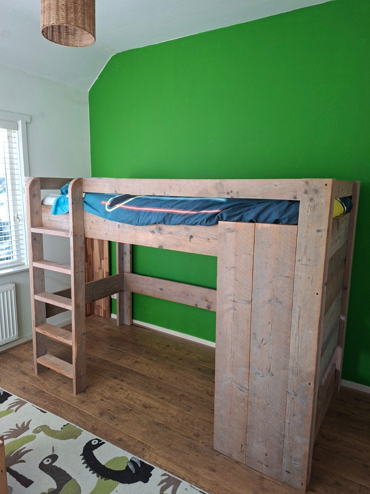 Stoere steigerhouten halfhoogslaper (215x105x150,5 cm), Ophalen, Gebruikt, 90 cm, Eenpersoons