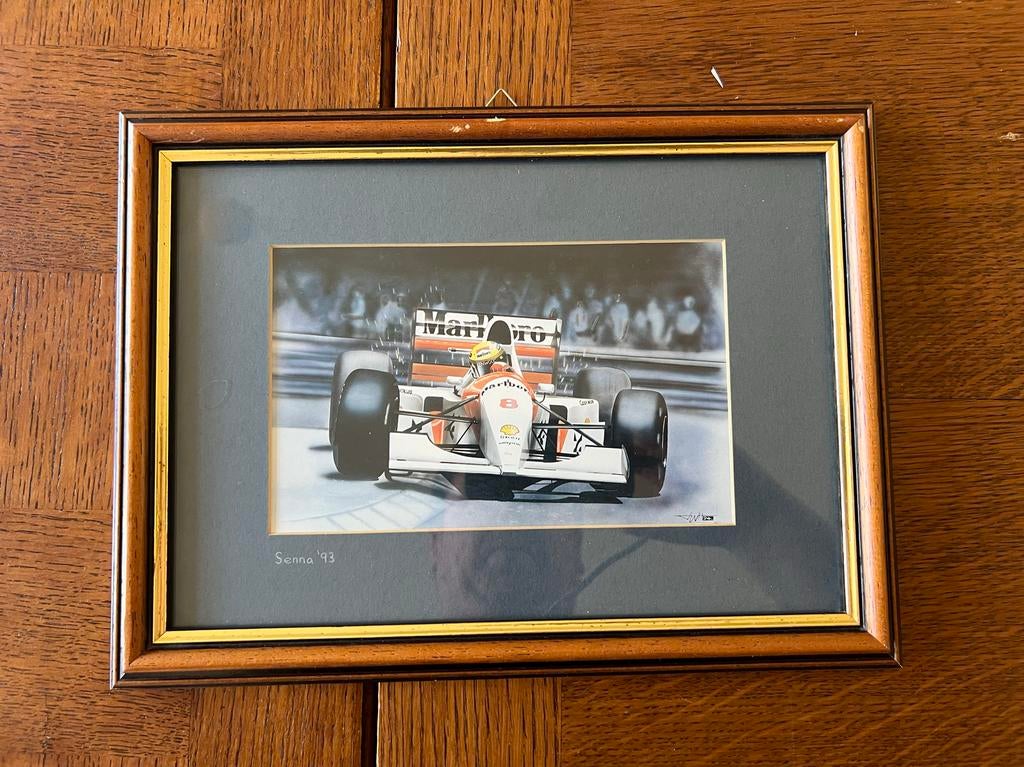 Ingelijste afbeelding Ayrton Senna '83 Formule 1 McLaren, Ophalen of Verzenden