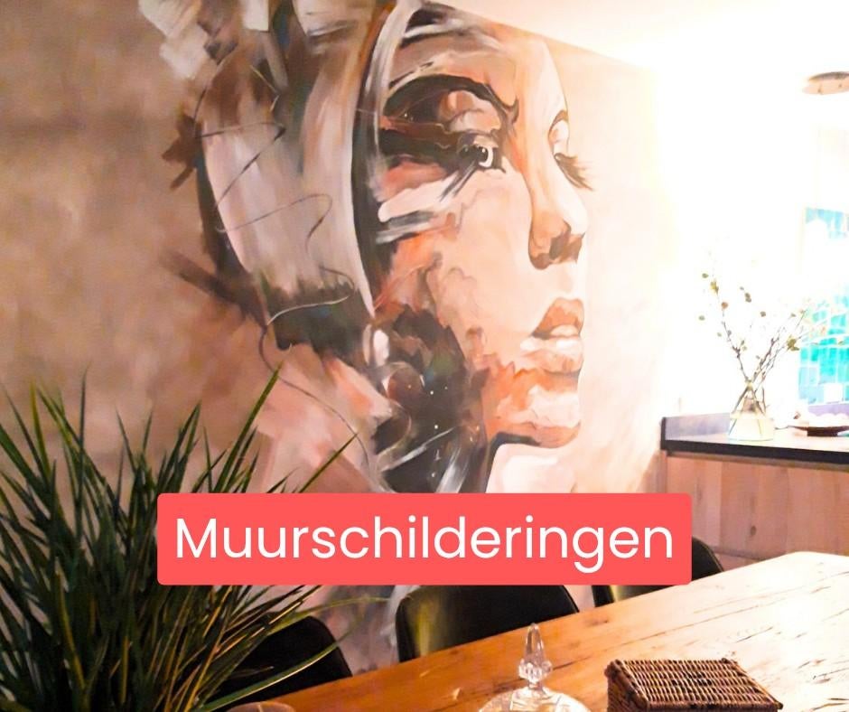 Muurschildering woonkamer / kinderkamer / babykamer / behang, Ophalen of Verzenden, 10 tot 25 m², Bruin, Modern, Artistiek, Portret