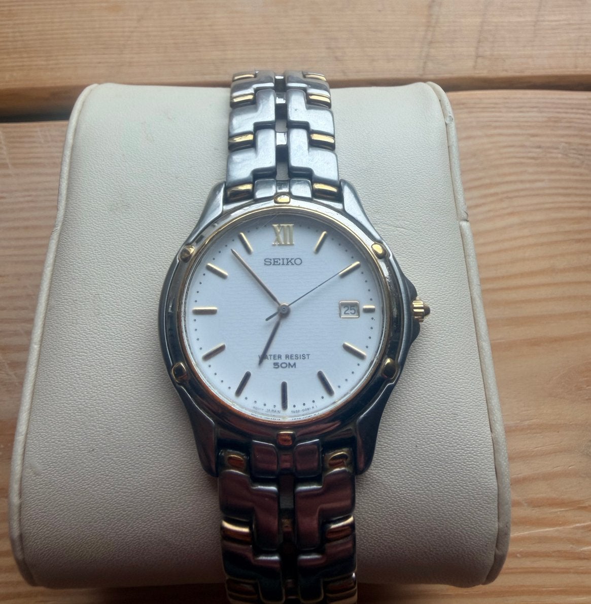Seiko Vintage Two-Tone Horloge - Romeinse Cijfers, Gebruikt, Staal, Polshorloge, Ophalen of Verzenden