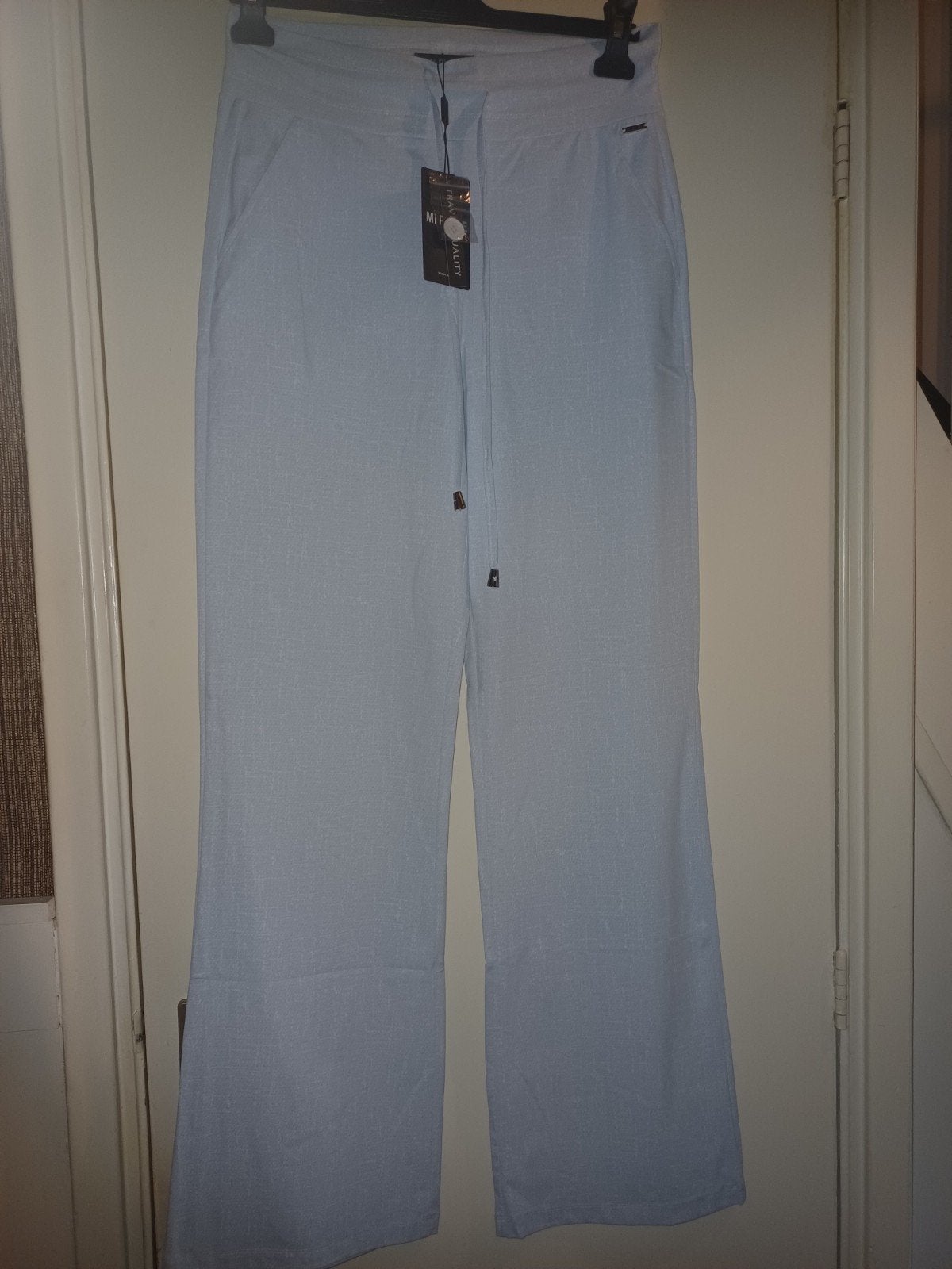 Mi piace travelbroek straight leg M Light blue linnen print, Maat 38/40 (M), Mp, Mp, Blauw