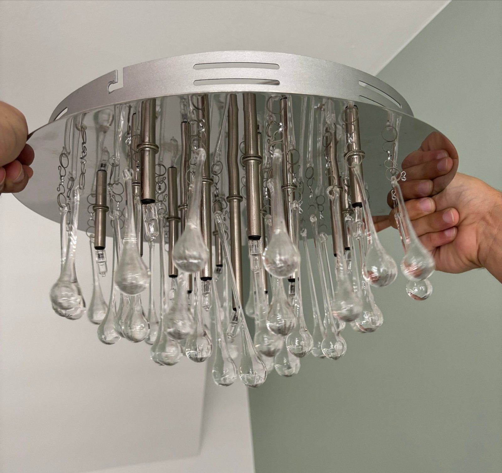 Moderne Plafondlamp met Glazen Druppels, Ophalen of Verzenden, Gebruikt, Glas