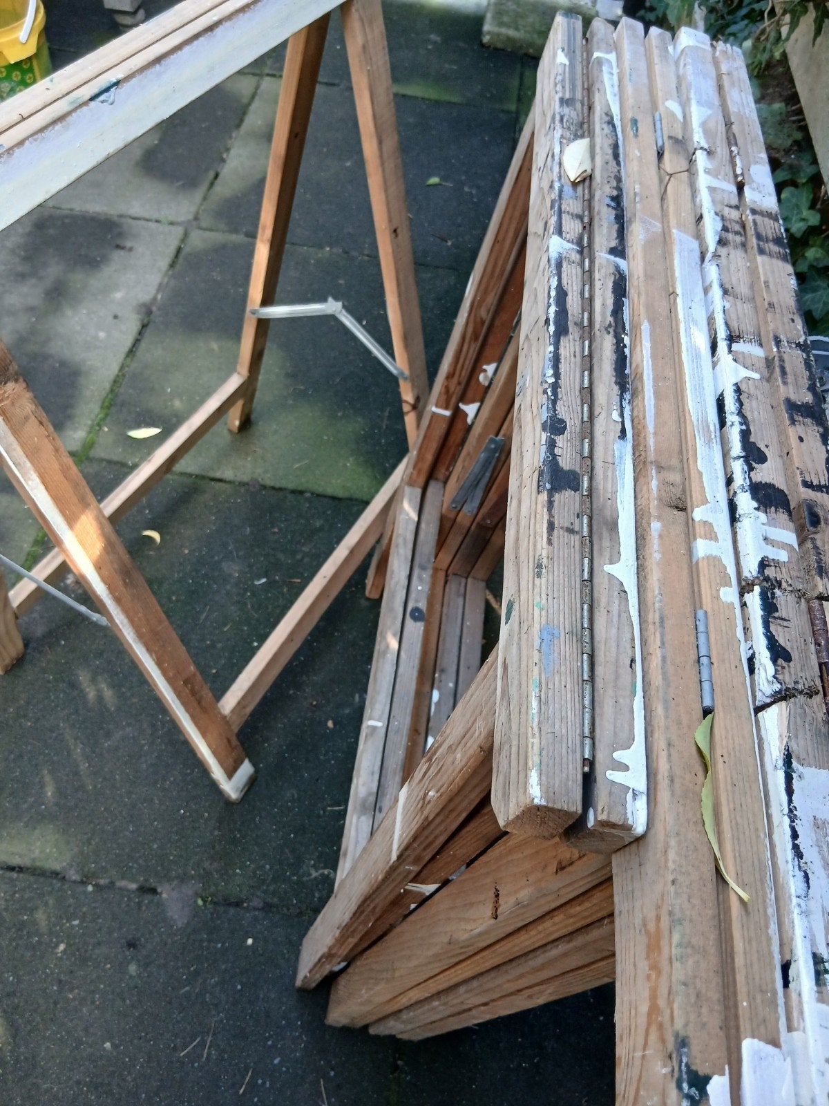 4 houten schragen  € 10,-, Ophalen, Gebruikt, Inklapbaar