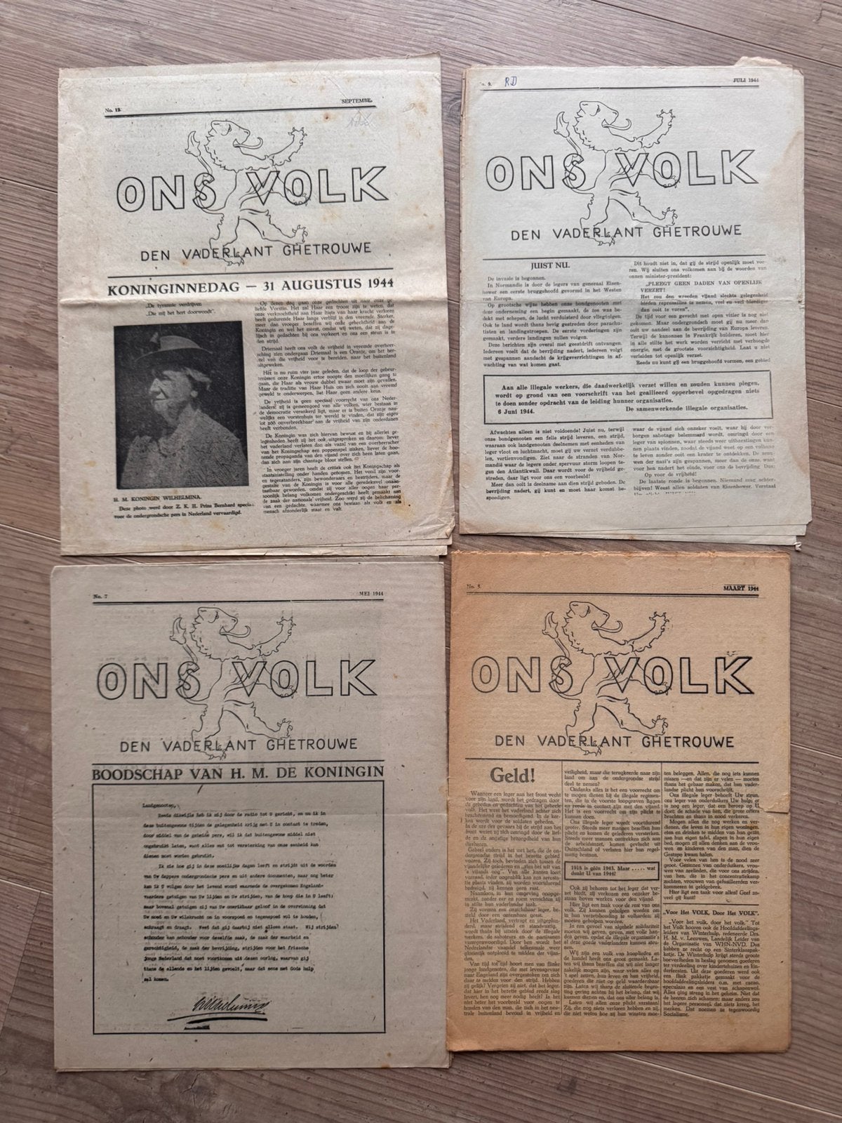 4 originele verzetsbladen 'Ons Volk' uit 1944 WOII, Verzamelen, Verzenden, Overige soorten, Nederland, Boek of Tijdschrift