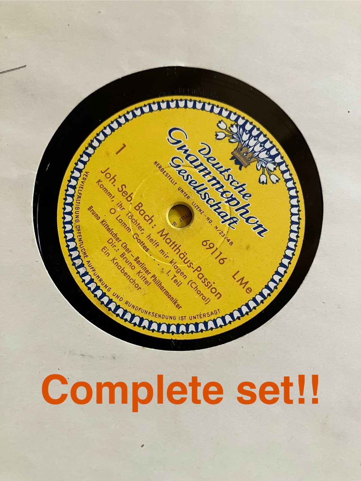 Zeldzame! 18delig SET Bach Matthäus Passion 1948 78 t Kittel, Cd's en Dvd's, Gebruikt, Ophalen of Verzenden, 12 inch, Oratorium