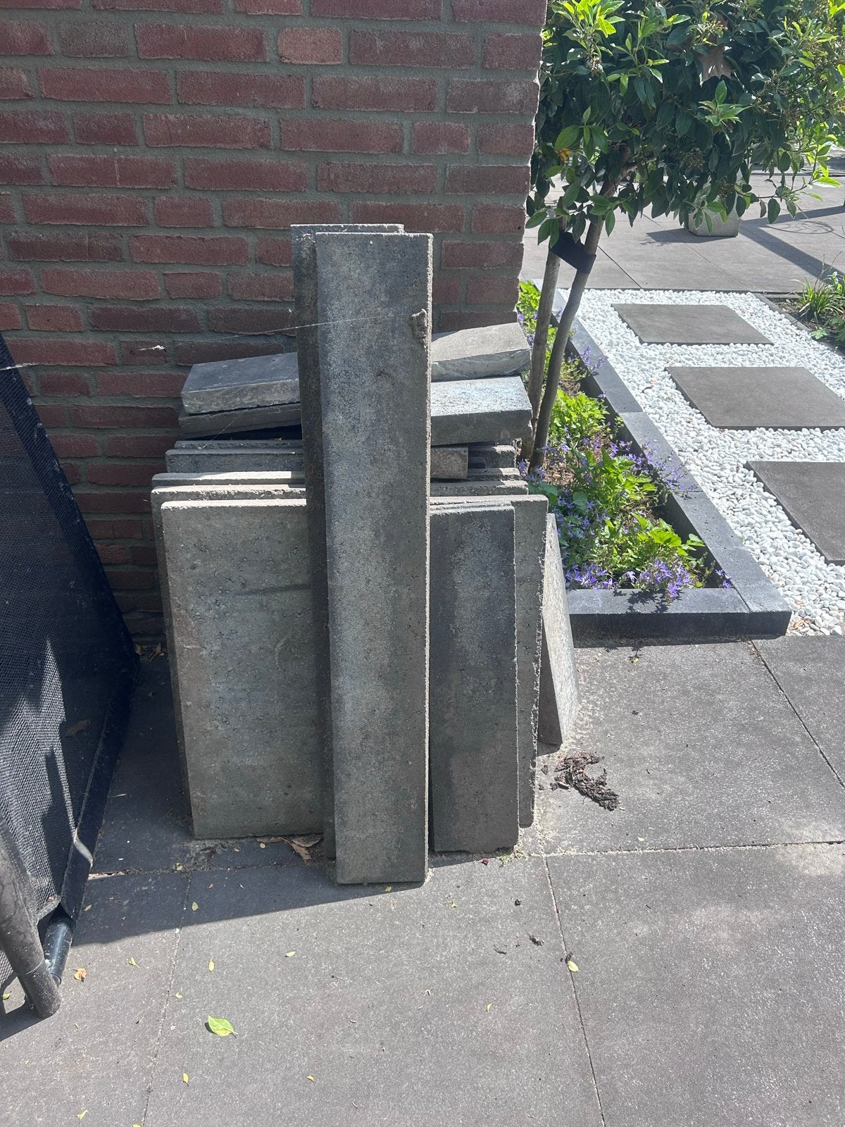 Gebruikte terrastegels (60x60) en opsluitbanden, Tuin en Terras, Tegels en Klinkers, Ophalen, Gebruikt, Minder dan 5 m², Beton
