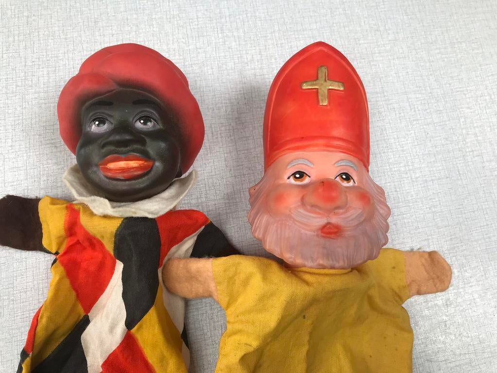 Vintage sinterklaas en zwarte piet poppenkaspop, Ophalen of Verzenden, Gebruikt