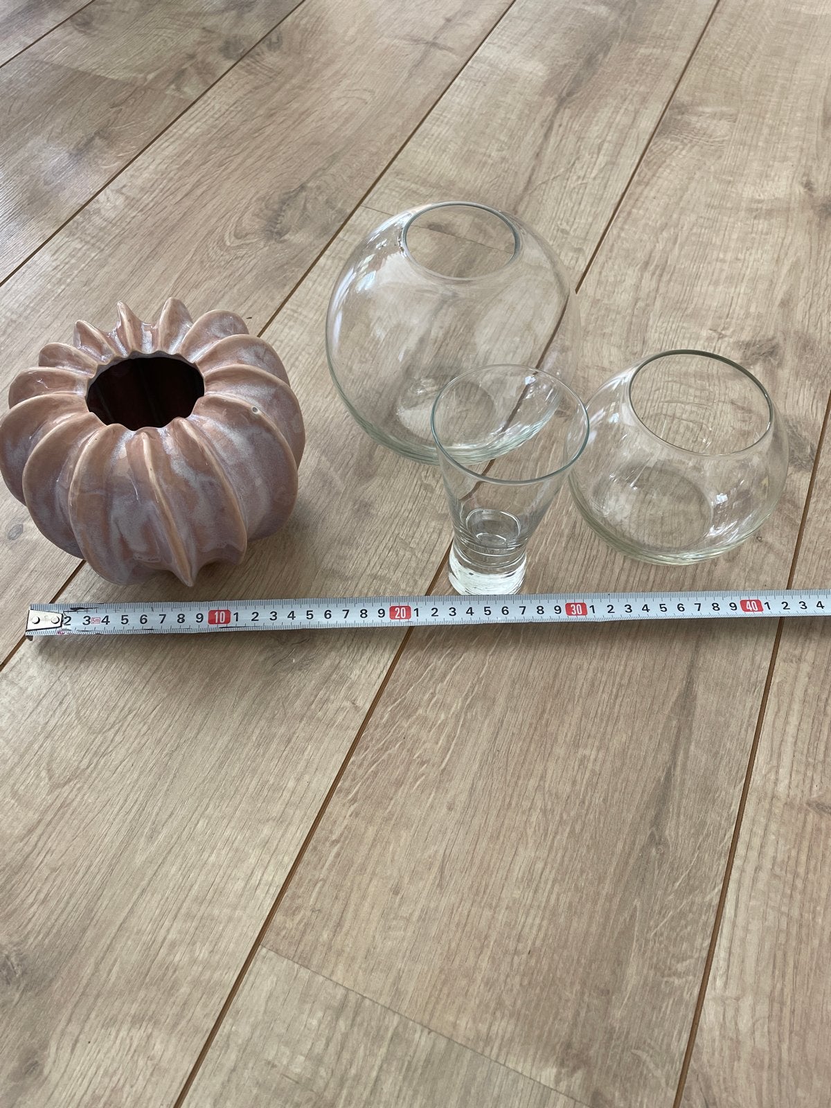 Set van 3 kleine vazen glas en 1 keramiek, Ophalen, Zo goed als nieuw, Glas