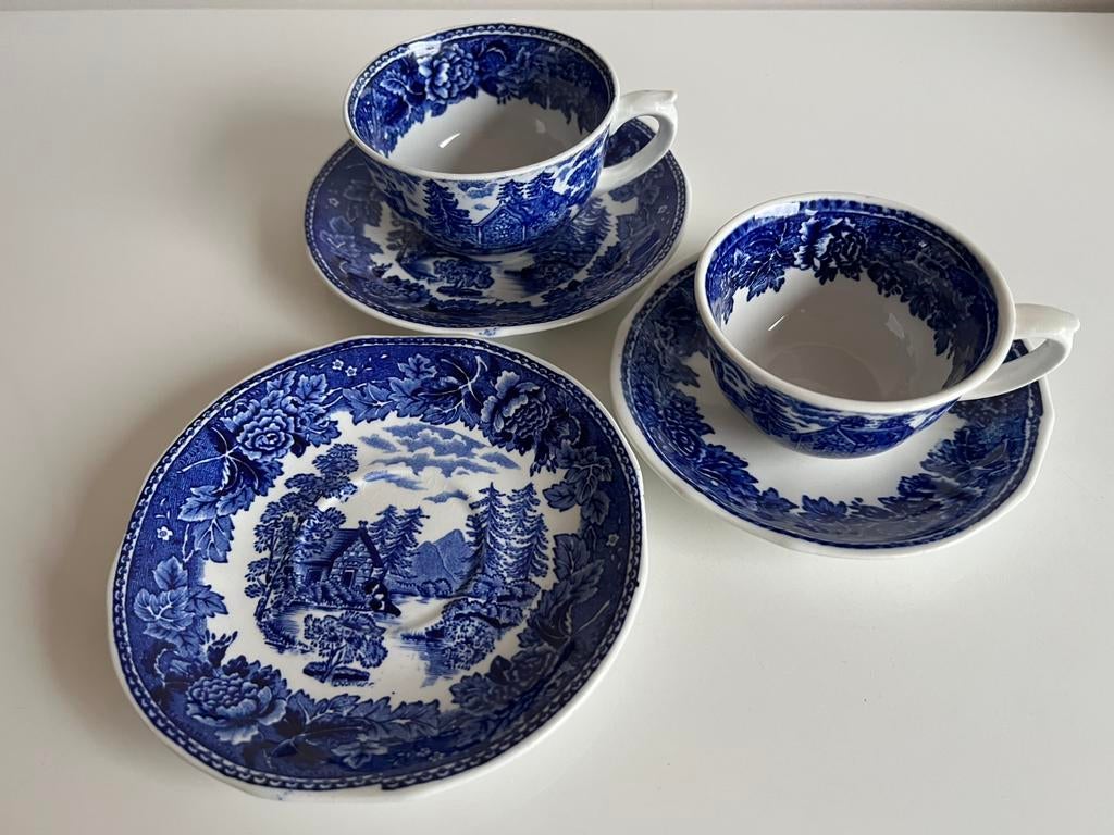 2 Vintage ARABIA Landscape Blue Koffie-Theekop Schotels 70’s, Ophalen of Verzenden